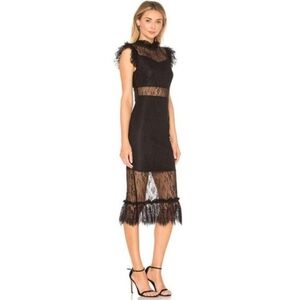 VICI X GINA Saige Sheer Lace Midi Black Firmal Prom Dress Size M